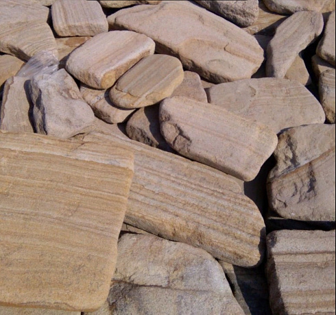 Kamenclub.ru: Песчаник пластушка галтованный желтый с рисунком (3 см)  купить в Оренбурге плитняк - пластушка желтый песчаник 21000 руб/м3   фото КАМЕНЬ КЛУБ