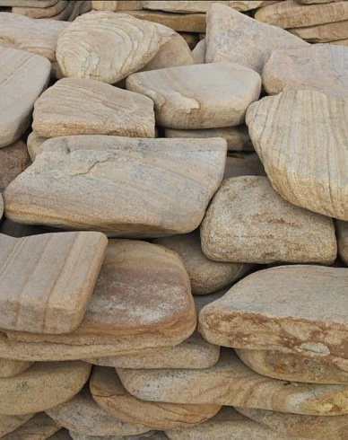 Kamenclub.ru: Песчаник пластушка галтованный желтый с рисунком (3 см)  купить в Оренбурге плитняк - пластушка желтый песчаник 21000 руб/м3   фото КАМЕНЬ КЛУБ