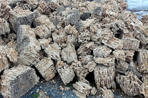 Kamenclub.ru: Крымский природный меотис фр. 100-500 мм.  купить в Оренбурге меотис бежевый рыжий молочный желтый ракушечник 4 500 руб/т   фото КАМЕНЬ КЛУБ